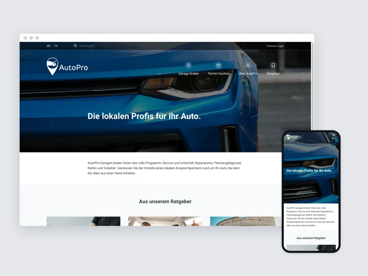 AutoPro website on a desktop browser and a phone