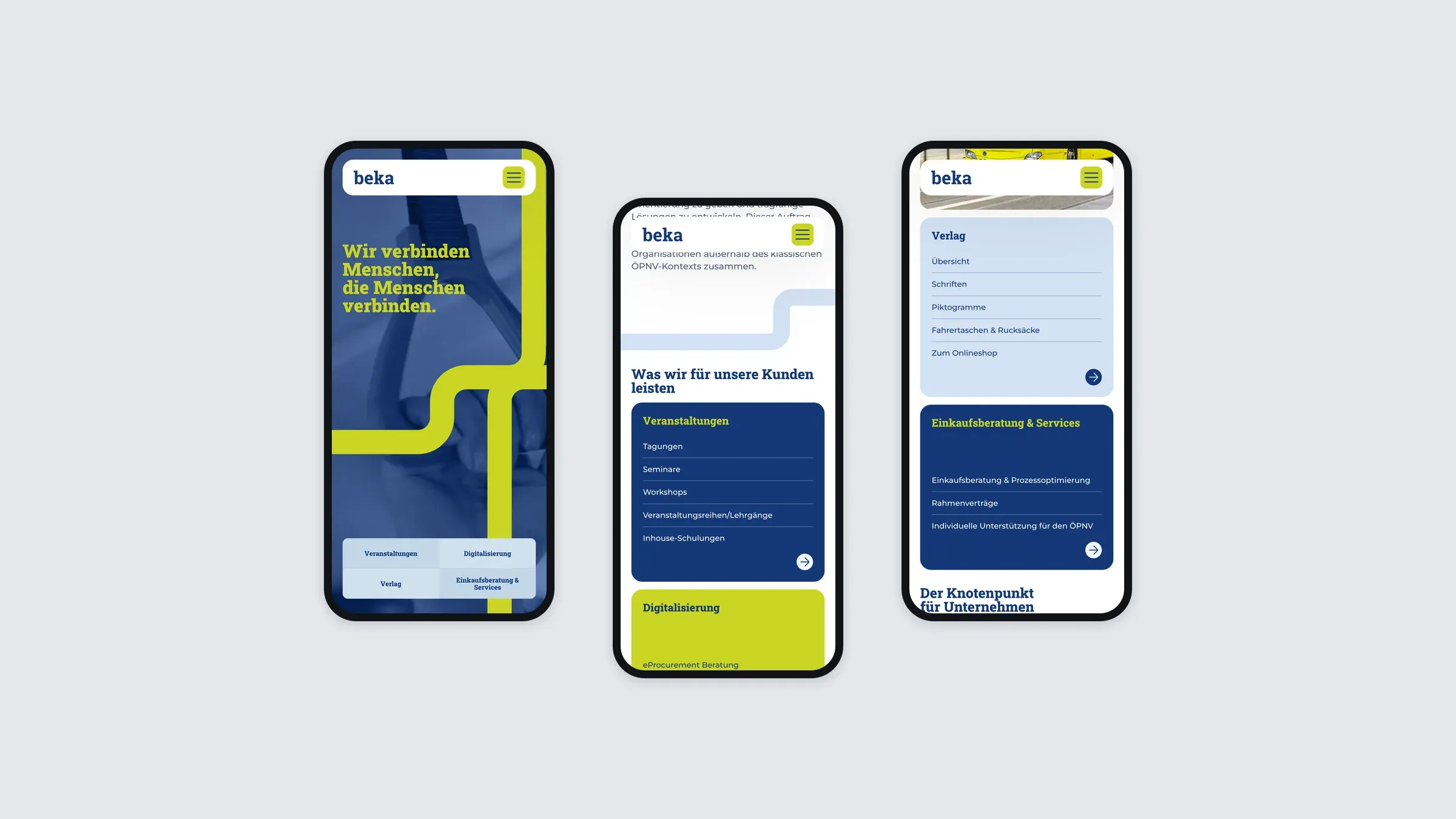 The BEKA site on three phones