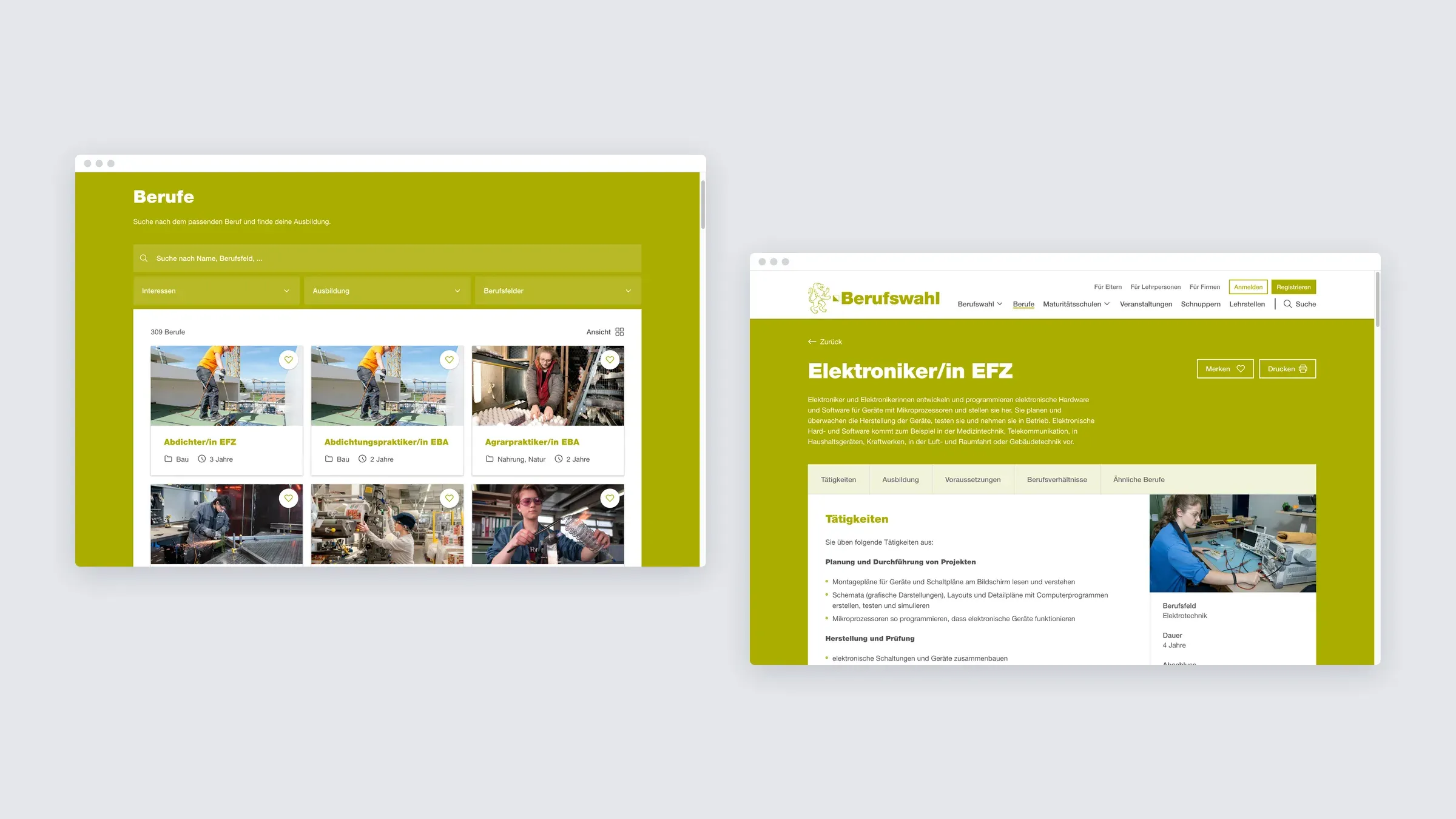 The list of 309 careers and a career page