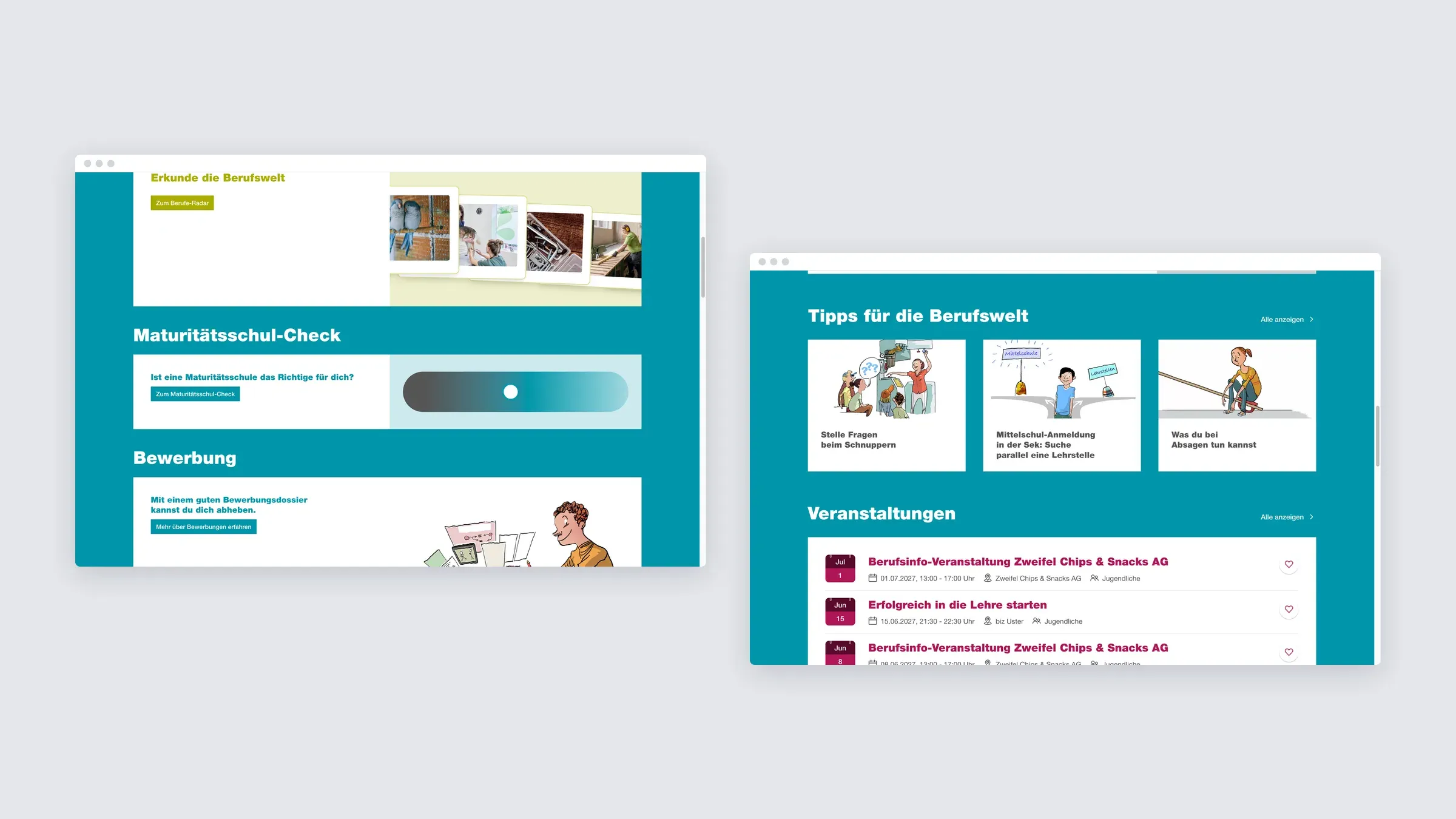 The Berufswahl-Portal home page, further down