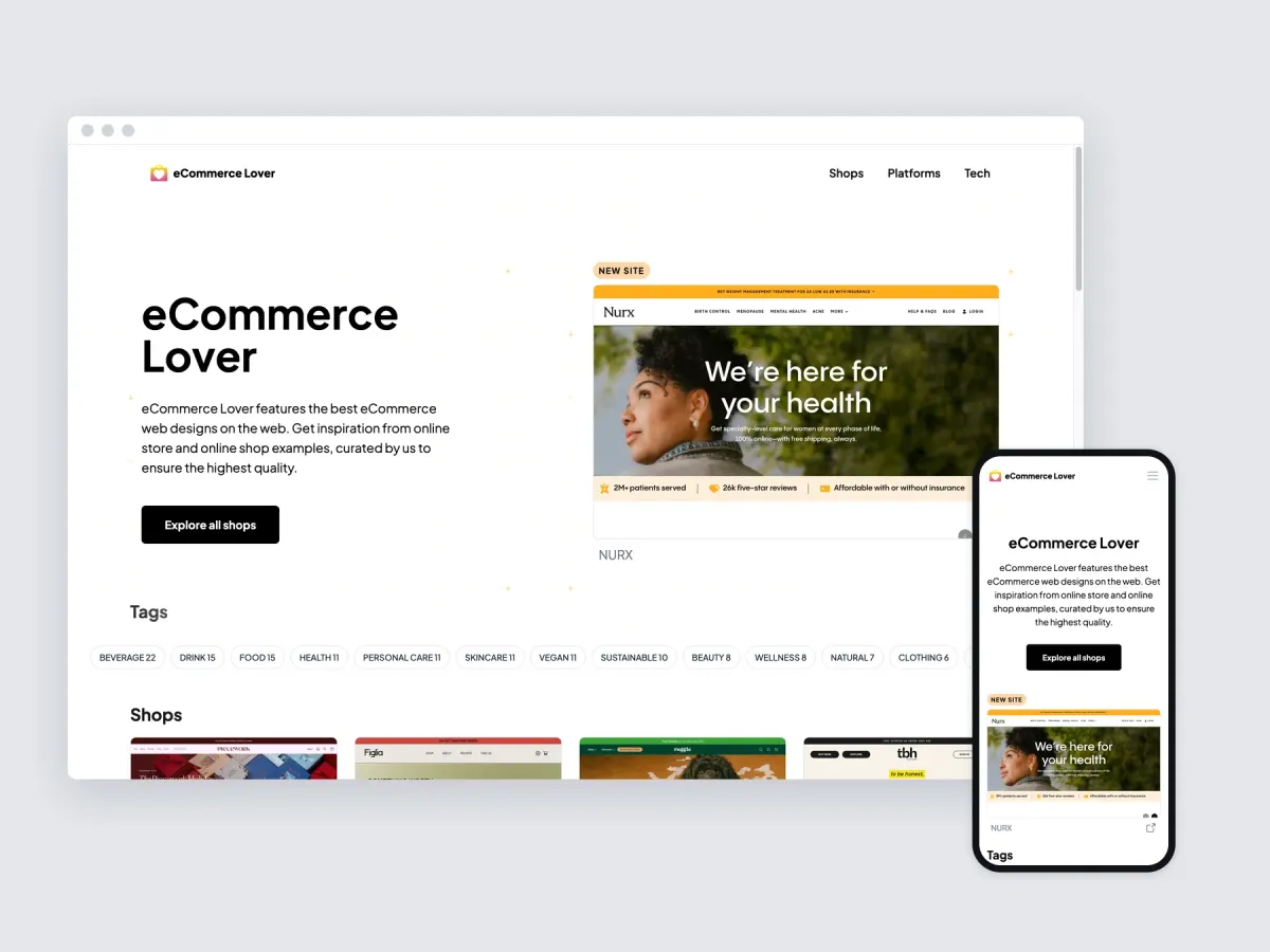 eCommerce Lover on a desktop browser and a phone