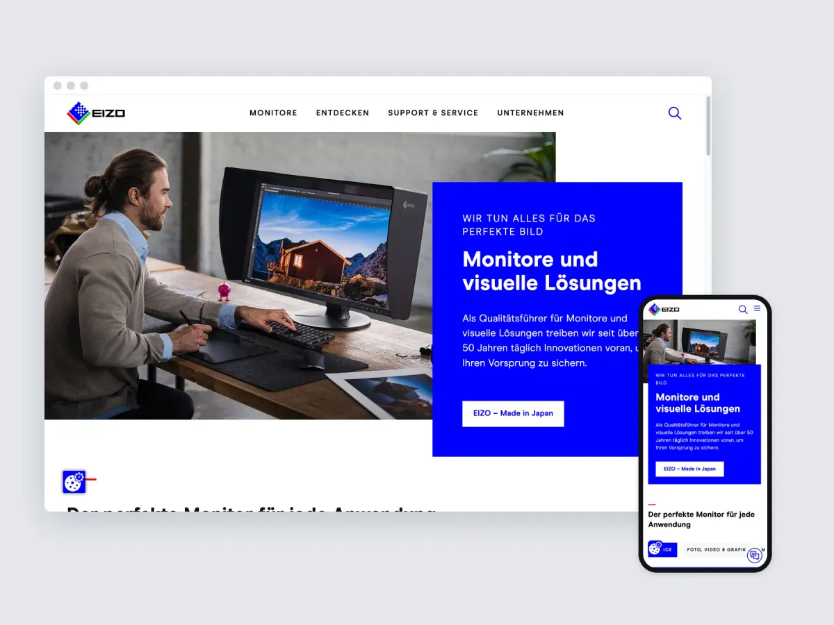 EIZO website on a desktop browser and a phone