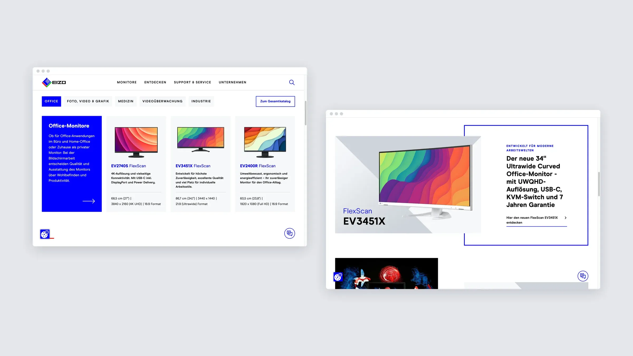Two more sections of the EIZO site on desktop