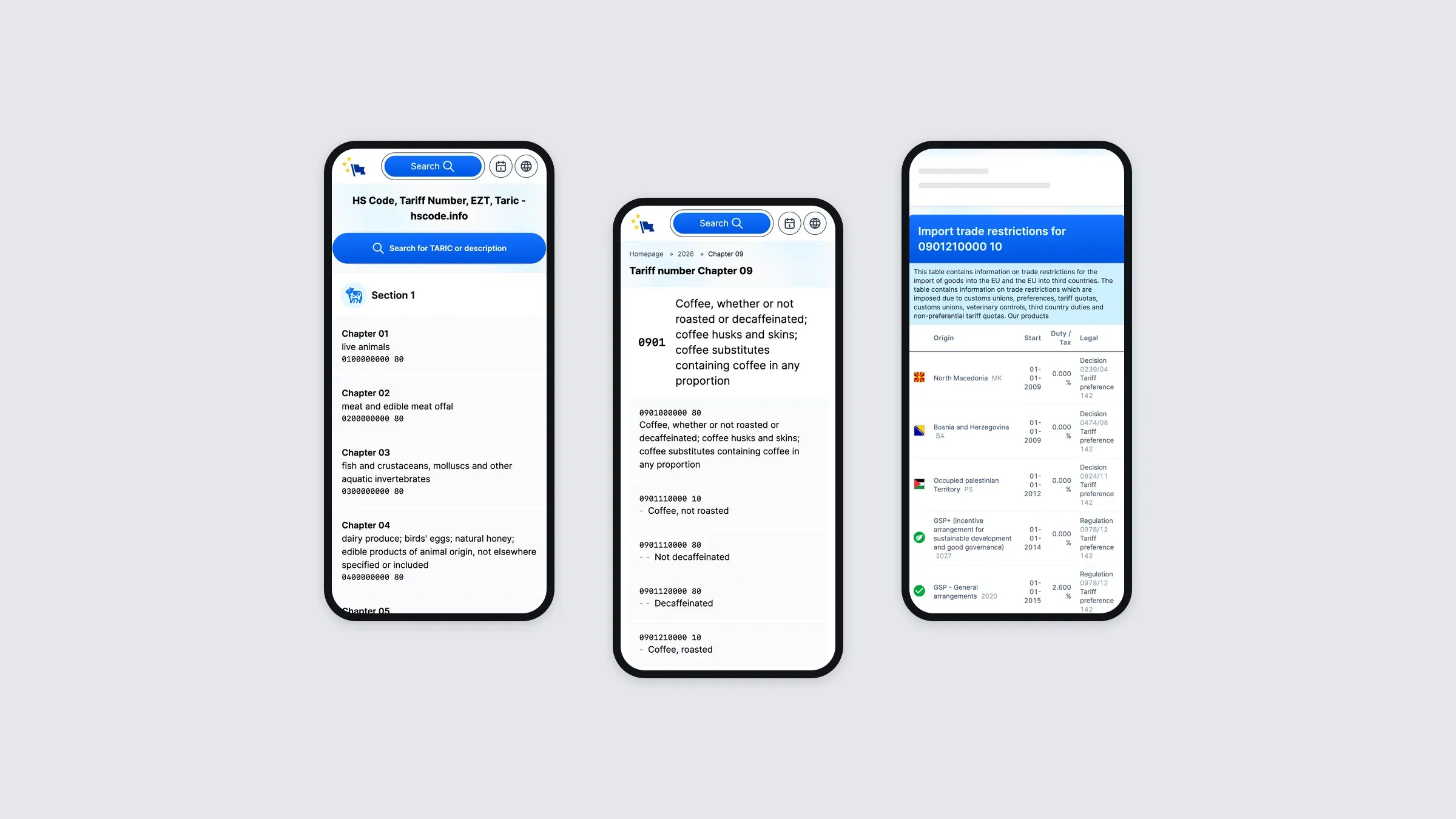 hscode.info on three phones