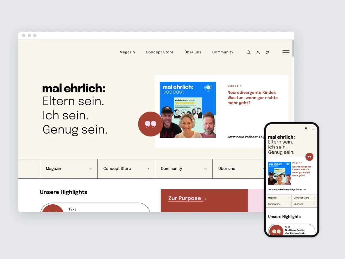 mal ehrlich website on a desktop browser and a phone