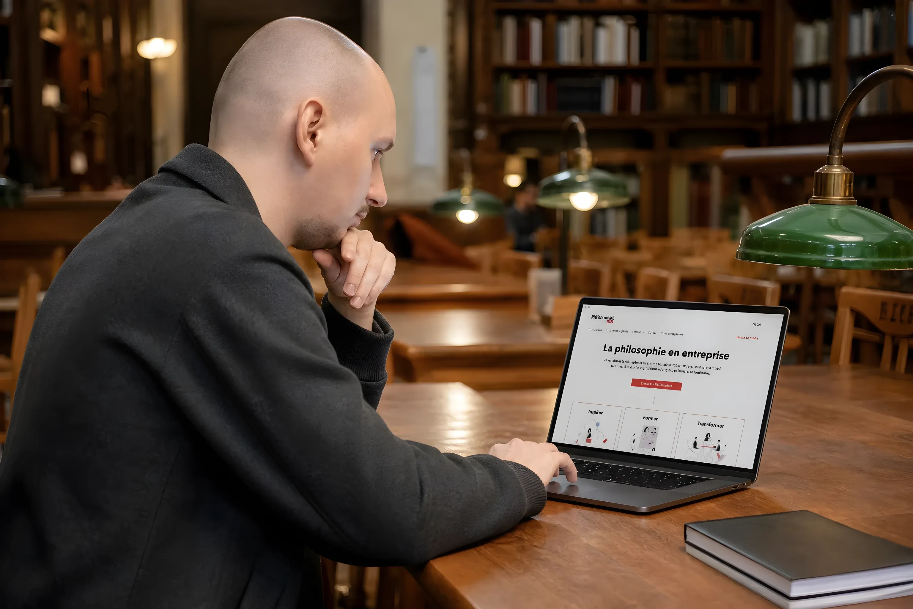 Simon working on the Philonomist site in a library reading room