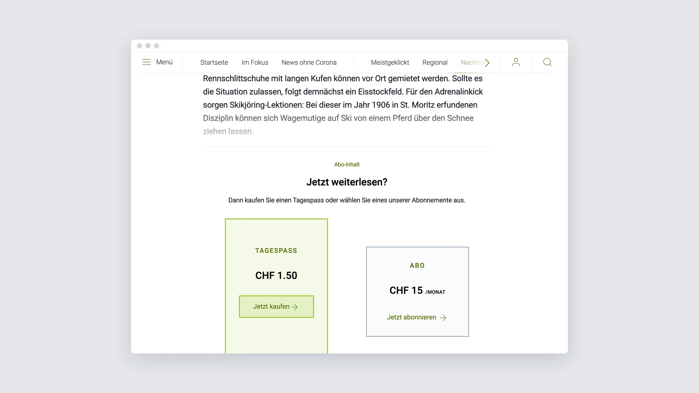 Paid article with the day pass and subscription offer