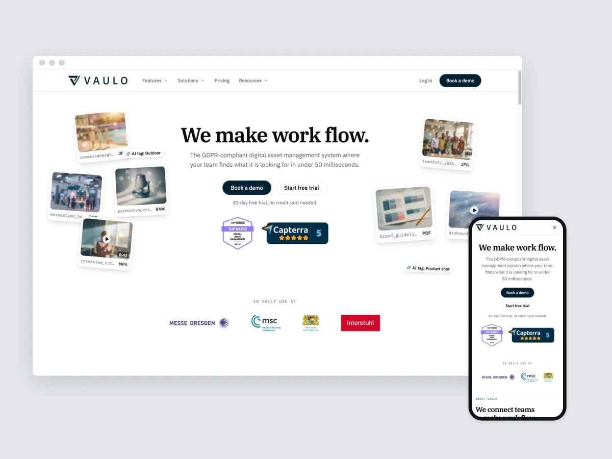Vaulo website on a desktop browser and a phone